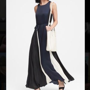 Navy / White / Black Silk Dress
